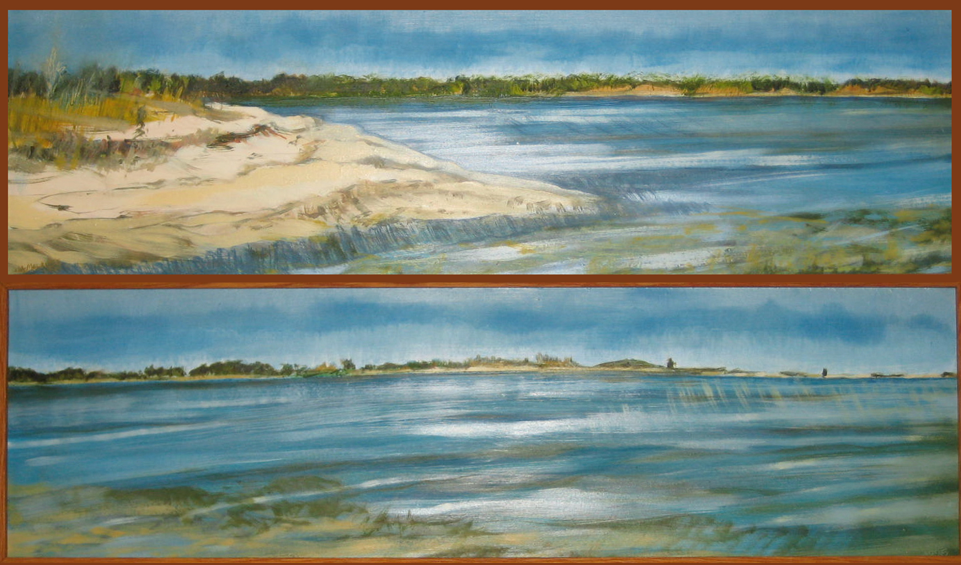 North Haven - Parts I and II (stacked vertically, displayed horizontally) 7" x 24" oil  panels 